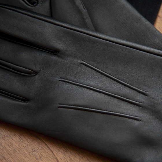 Gants homme en cuir noir et jean doublé cachemire - Florac – Atelier Tuffery
