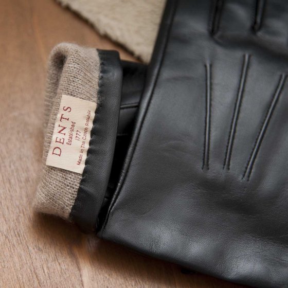 Gants homme en cuir noir et jean doublé cachemire - Florac – Atelier Tuffery