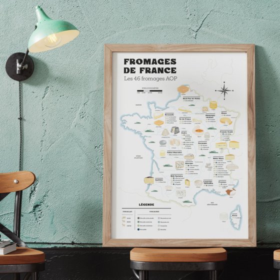 Poster d'art - carte des fromages de france - frog posters Wall Editions