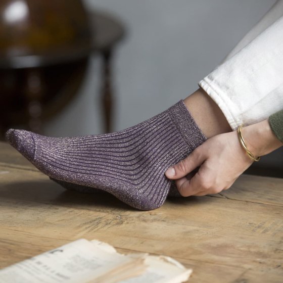 Chaussettes pour Femme en Coton Bio à paillettes en lurex ou unies