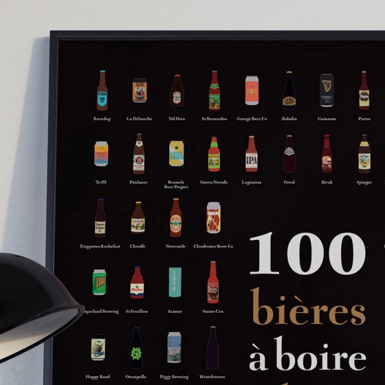 Affiche à gratter - 100 bières à boire dans sa vie - Les Raffineurs