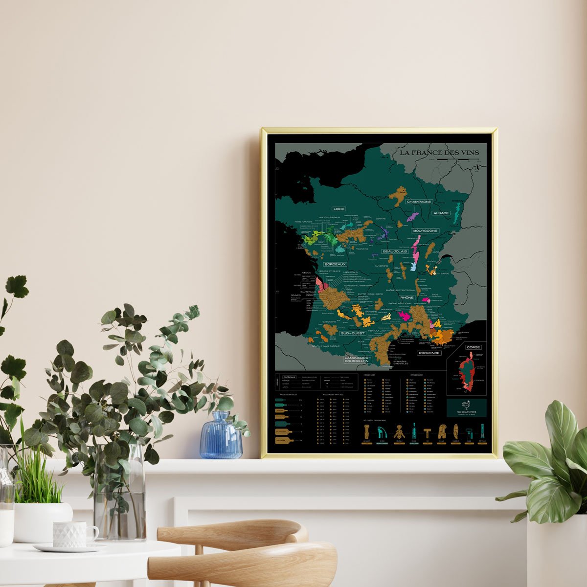 Bonanzana - Carte des Vins de France à Gratter - 70 x 42 cm - Poster Carte  à Gratter - Avec 200 Vignobles, 82 Cépages & 8 Bouteilles - Idée Cadeau  Vins Noel Anniversaire - SMFRV : : Epicerie